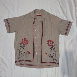"Portugese Flannel Cross Stitch Camp Shirt - Ecru "